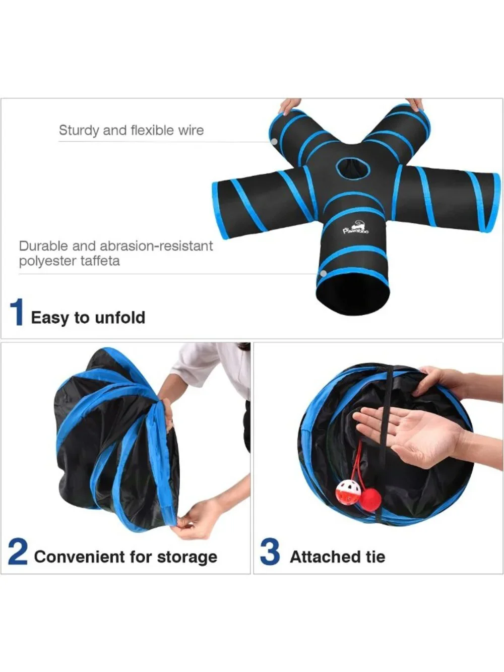 Interactive 5-Way Cat Tunnel Tube - Collapsible Play Tent with Balls & Bells